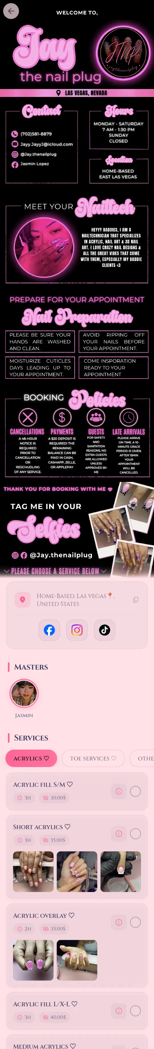 Jay the Nail Plug — a real Bekbook booking website in Las Vegas, NV