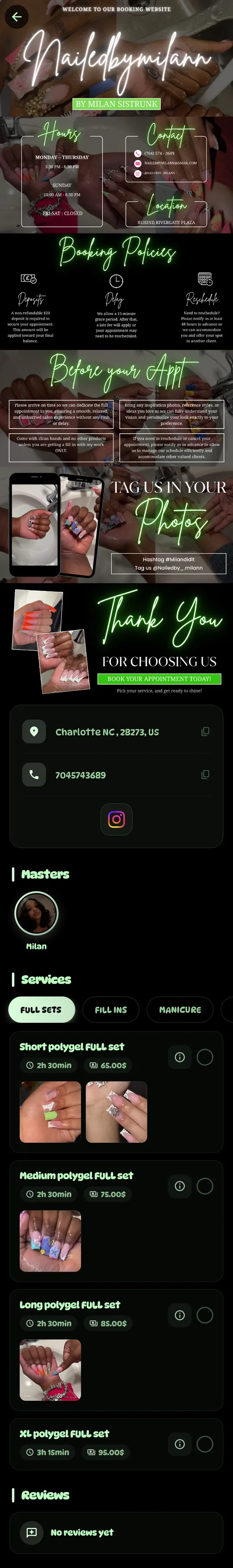 Nailedbymilann — a real Bekbook booking website in Charlotte, NC
